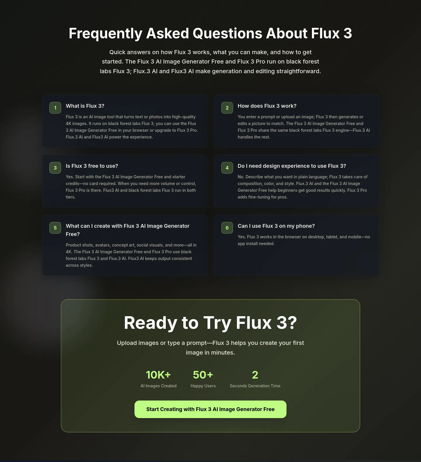 flux-3.com — a real FAQ section