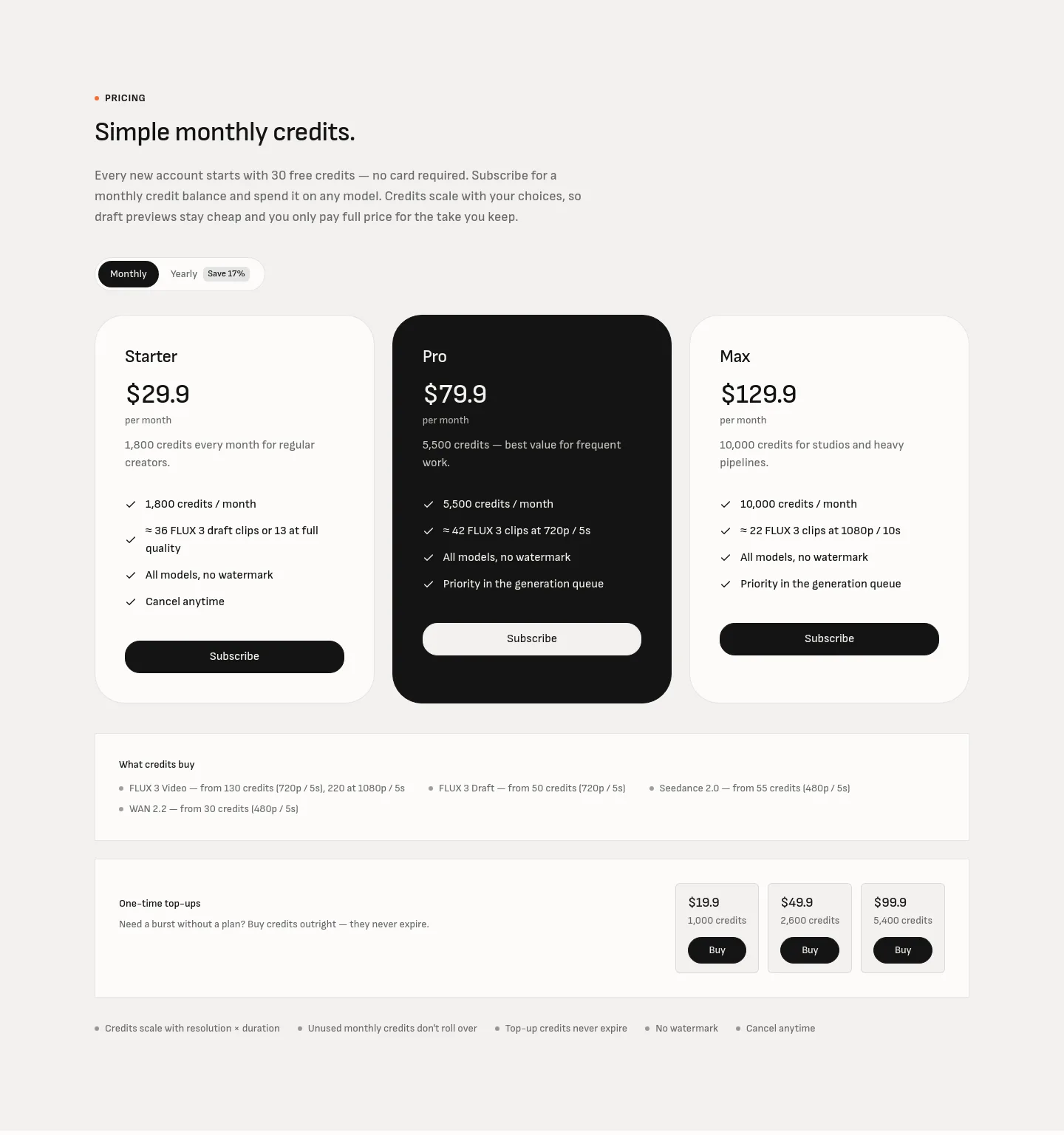 fluxvideo.co Pricing section