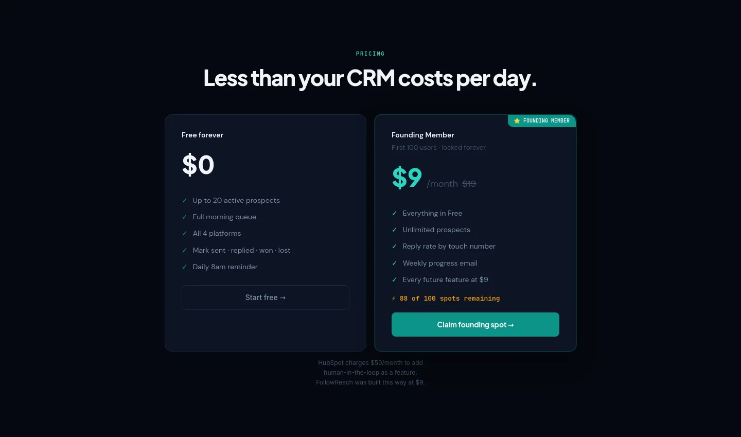 followreach.com Pricing section
