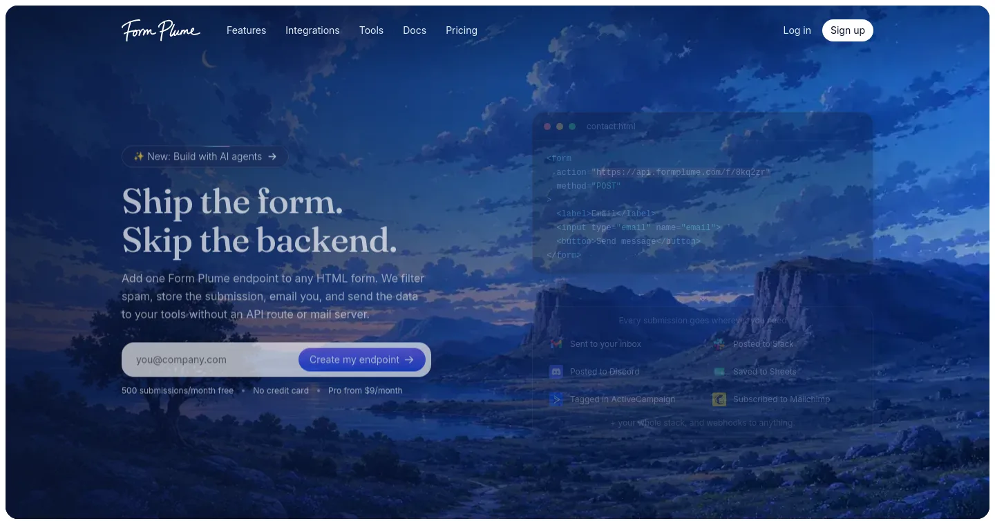 formplume.com Hero section