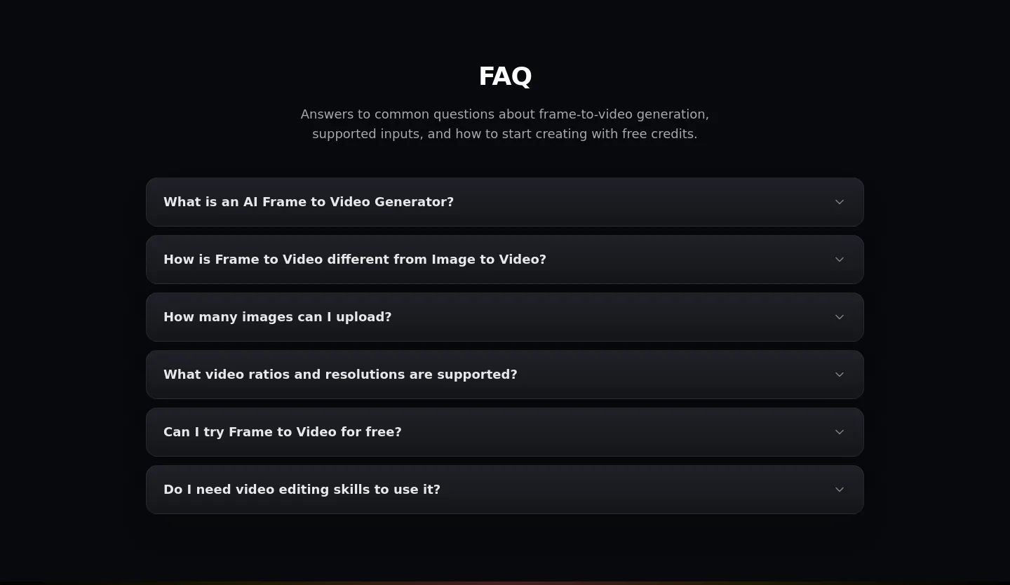 frametovideo.com — a real FAQ section