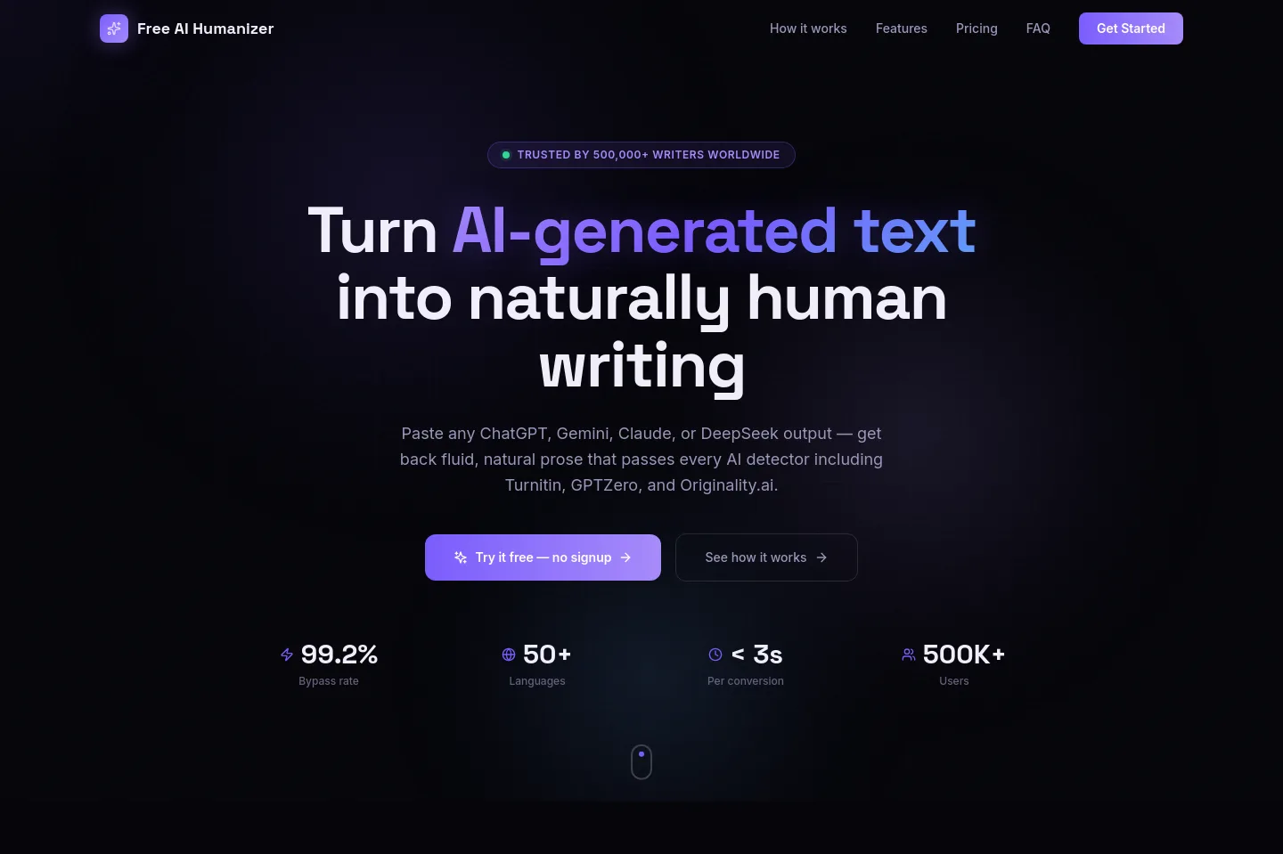 freeaihumanizer.online — a real Hero section