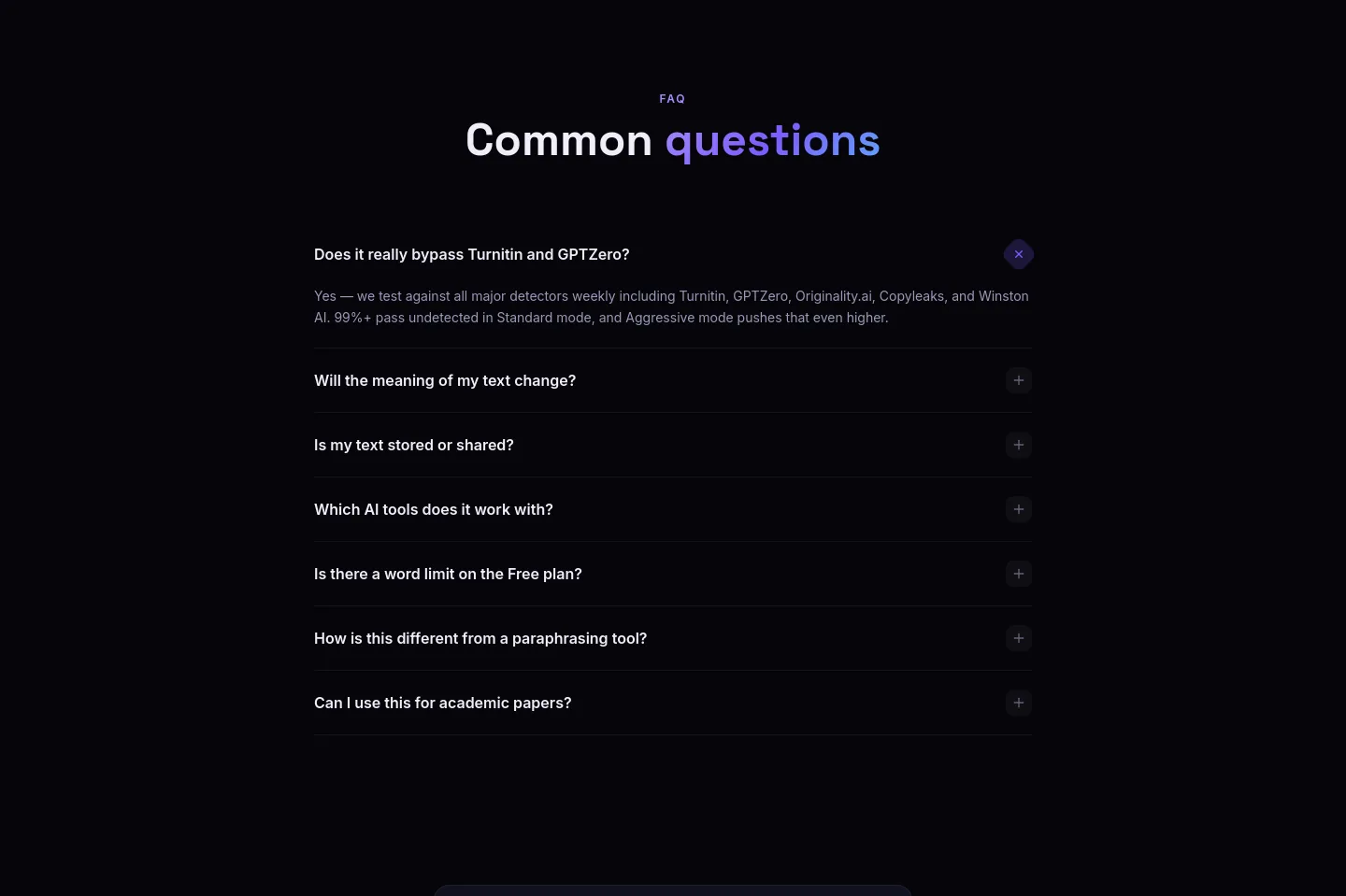 freeaihumanizer.online FAQ section