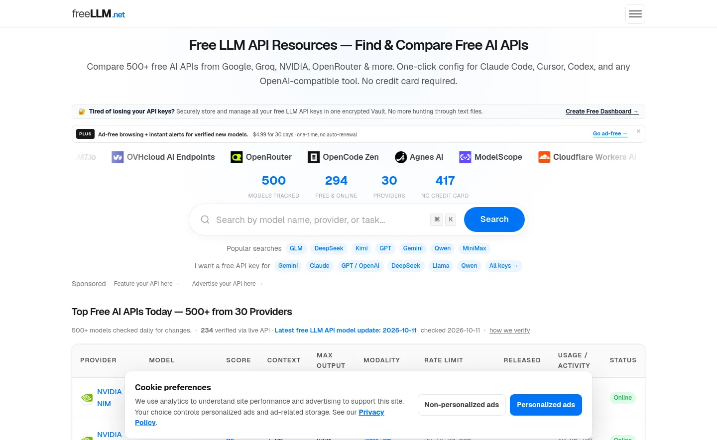 freellm.cc — a measured funnel