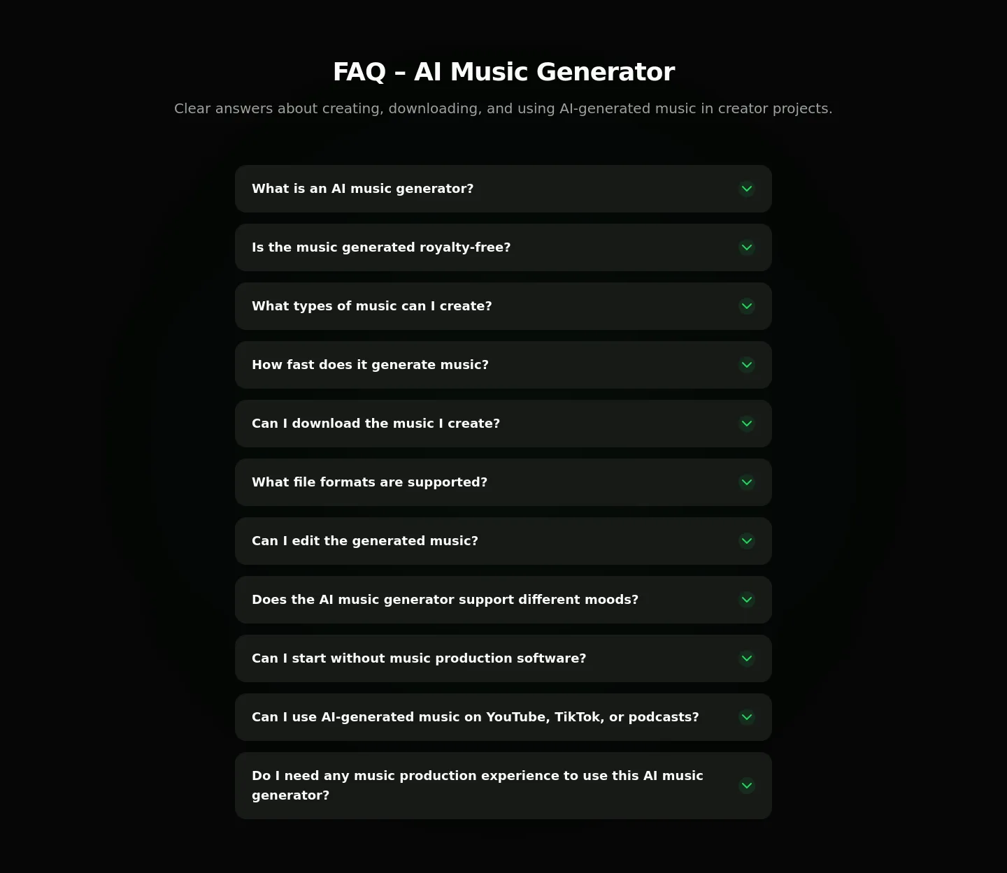freemusiccreator.ai FAQ section