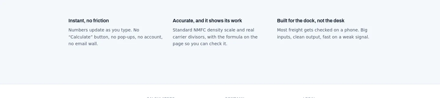 freightcalculatorhub.com Features section