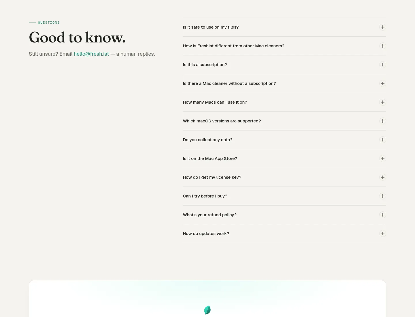 fresh.ist FAQ section