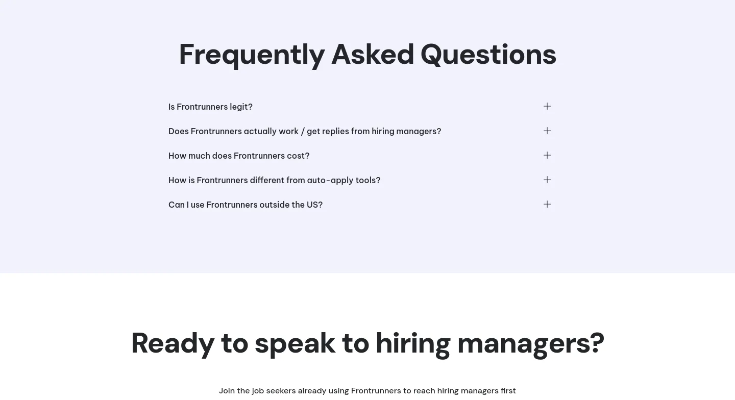 frontrunners.io FAQ section