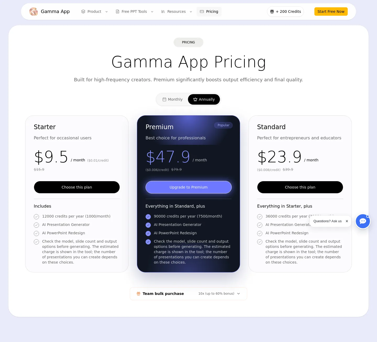 gammaapp.ai — a real Hero section