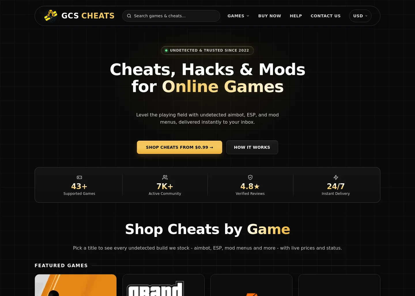 gcscheats.com — a real Hero section