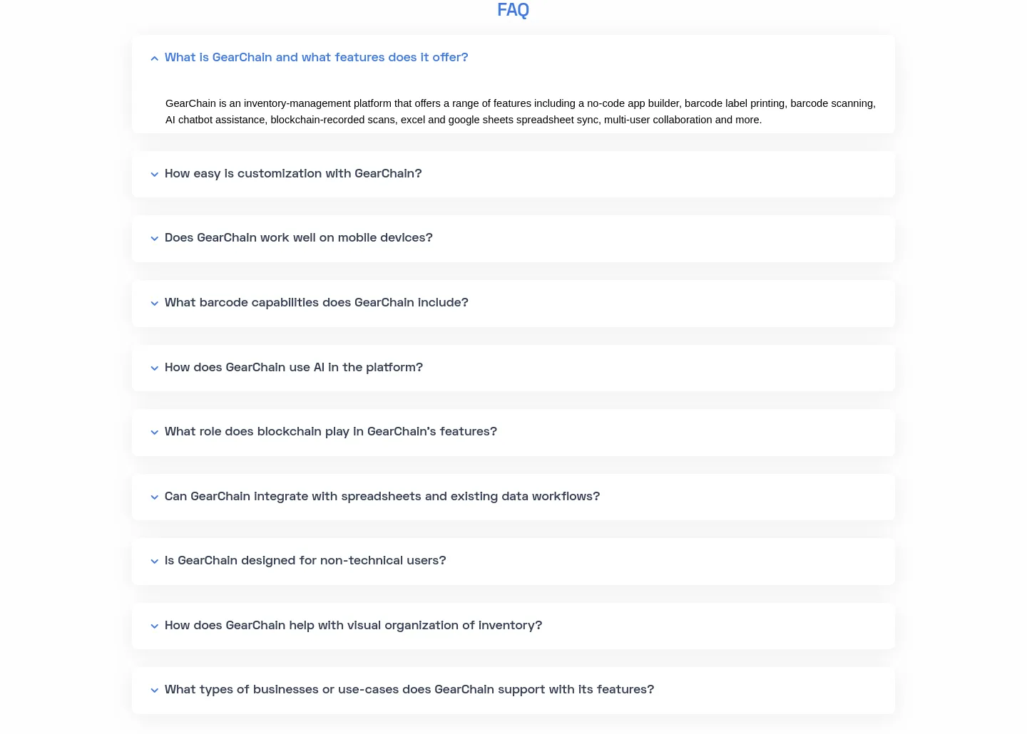 gearchain.io FAQ section