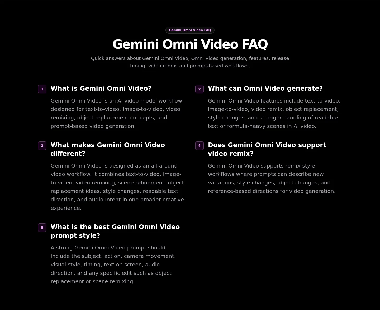 gemini-omni.studio — a real FAQ section