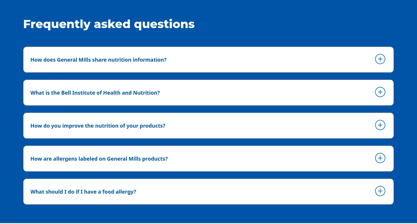 generalmills.com — a real FAQ section