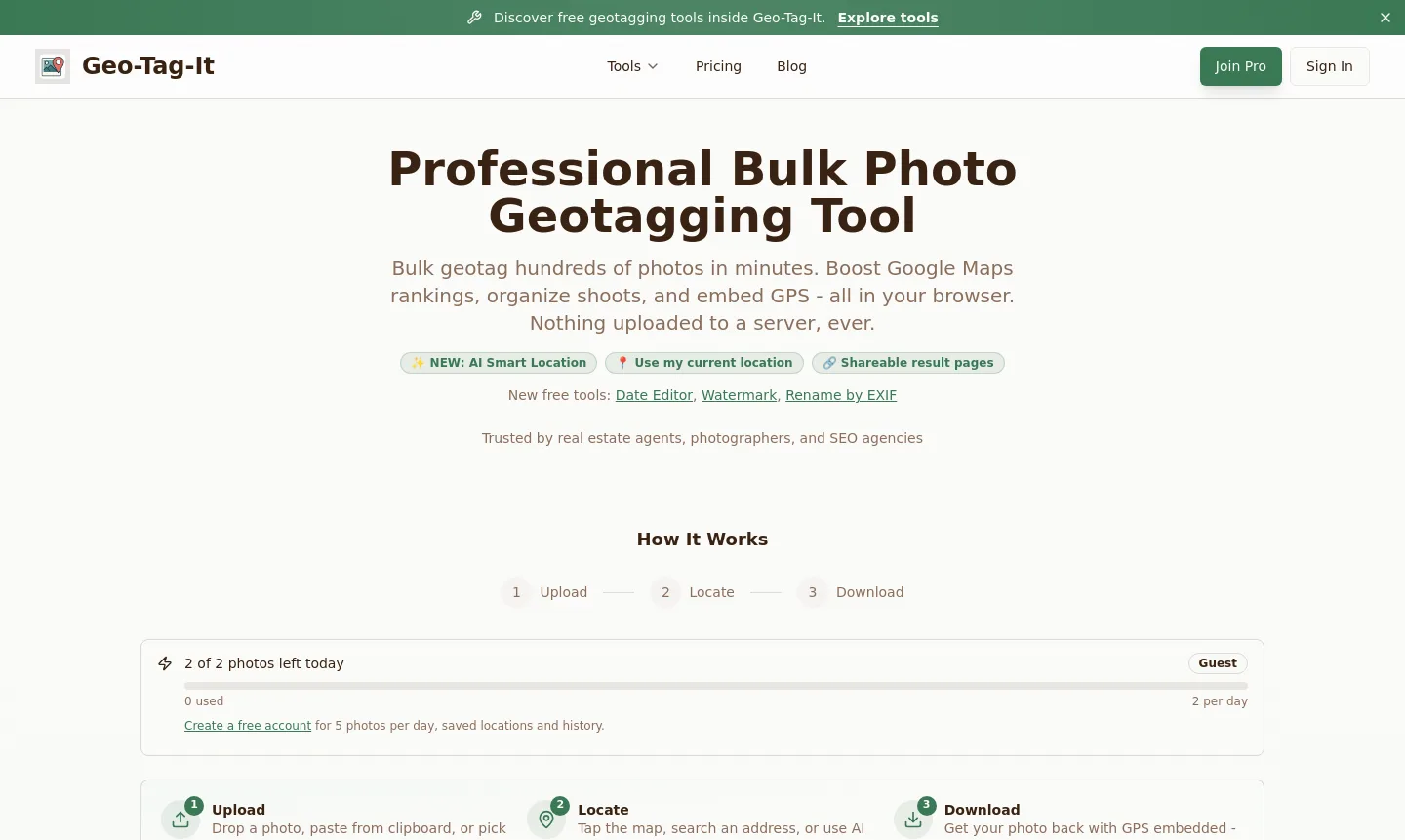 geo-tag-it.com — a measured funnel
