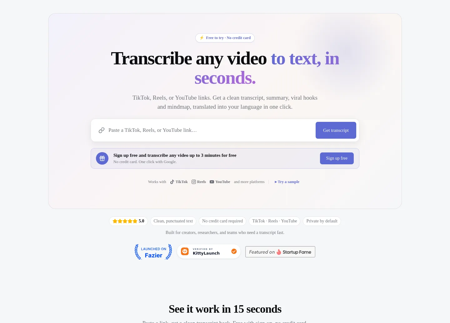 getanytranscript.com Hero section