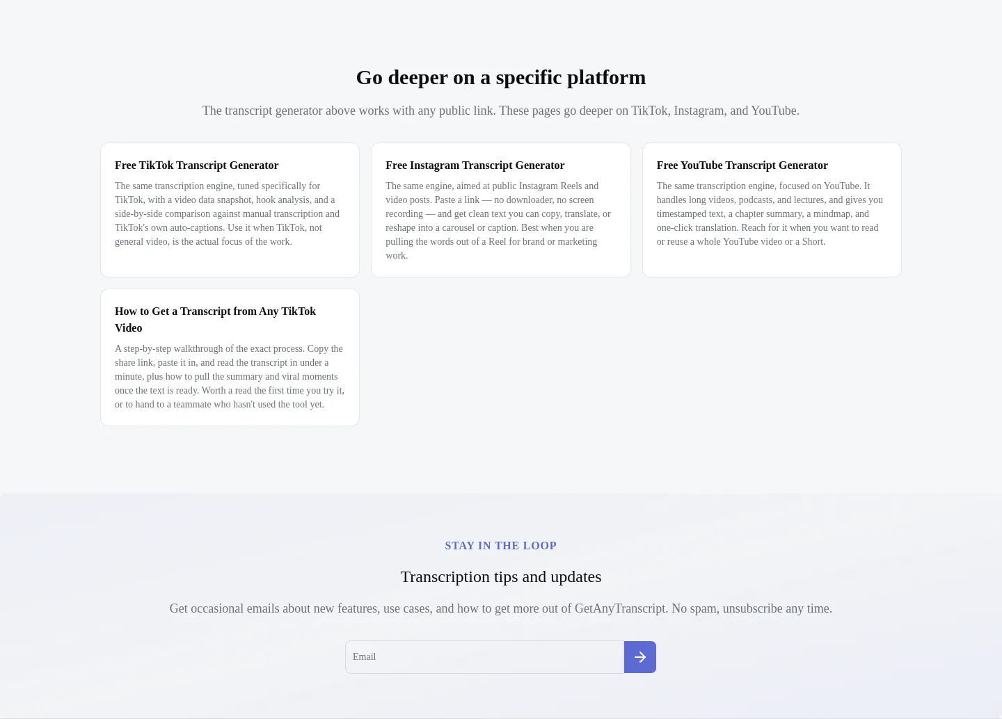 getanytranscript.com — a real Logo Wall section