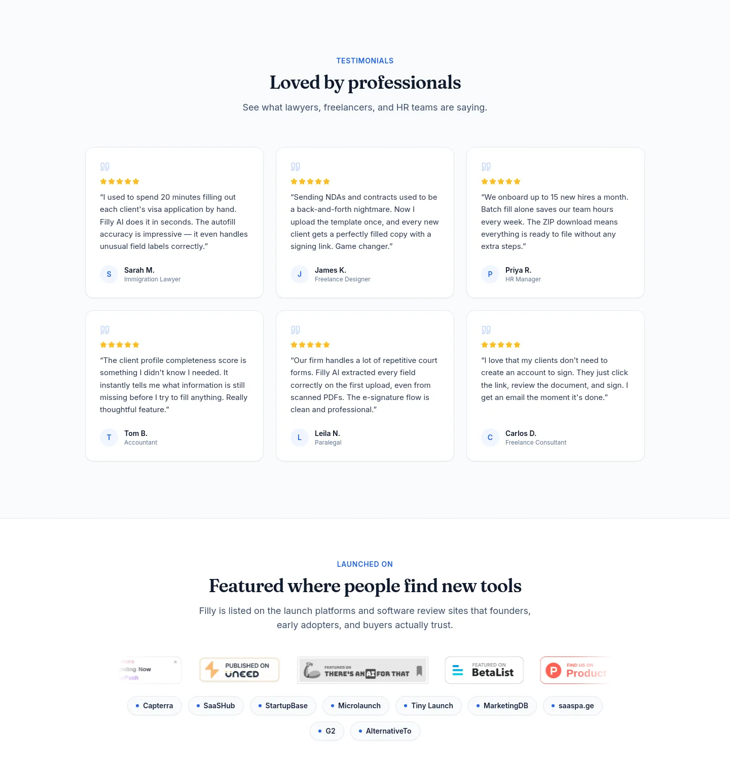 getfilly.app — a real Logo Wall section