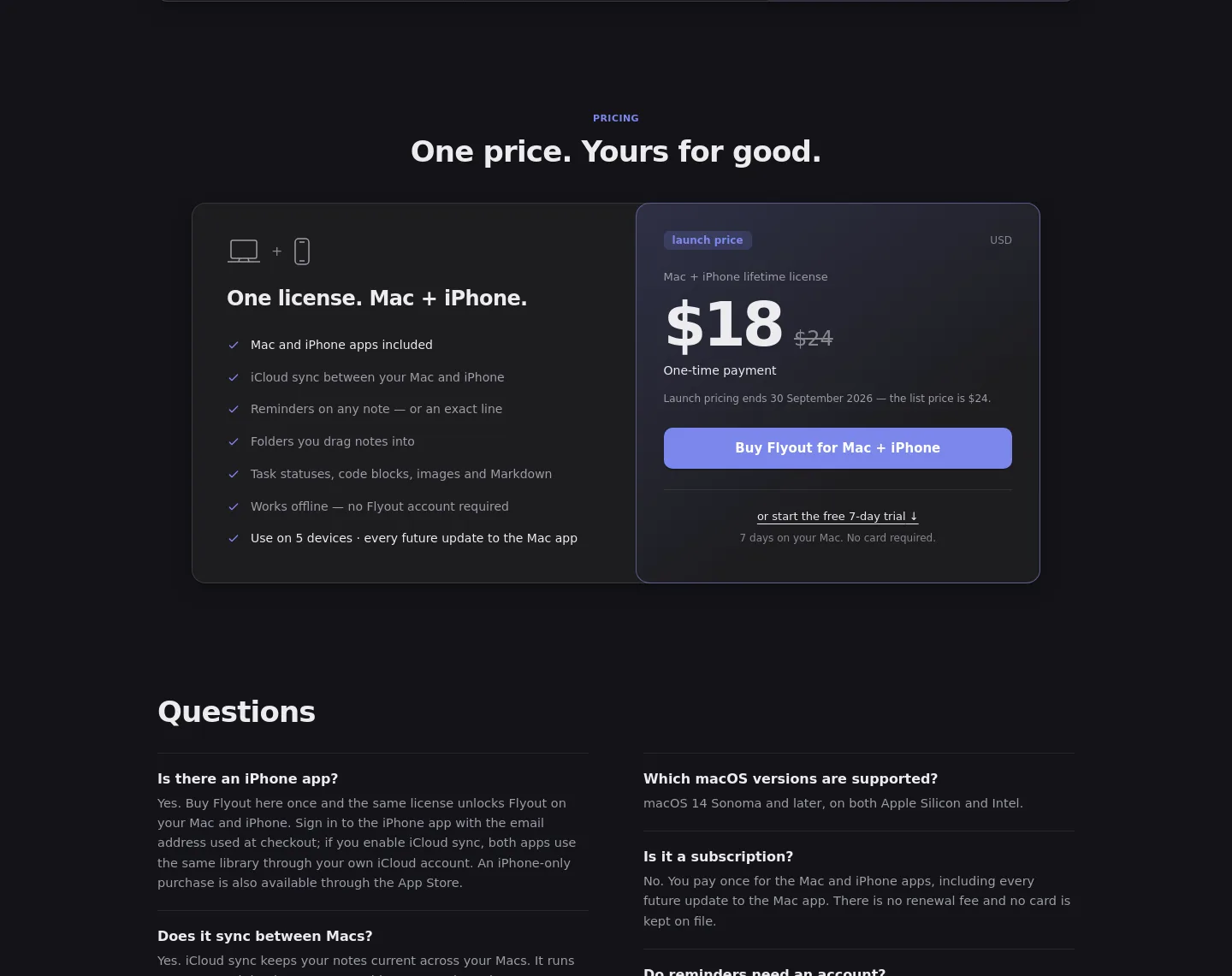getflyout.app — a real Pricing section