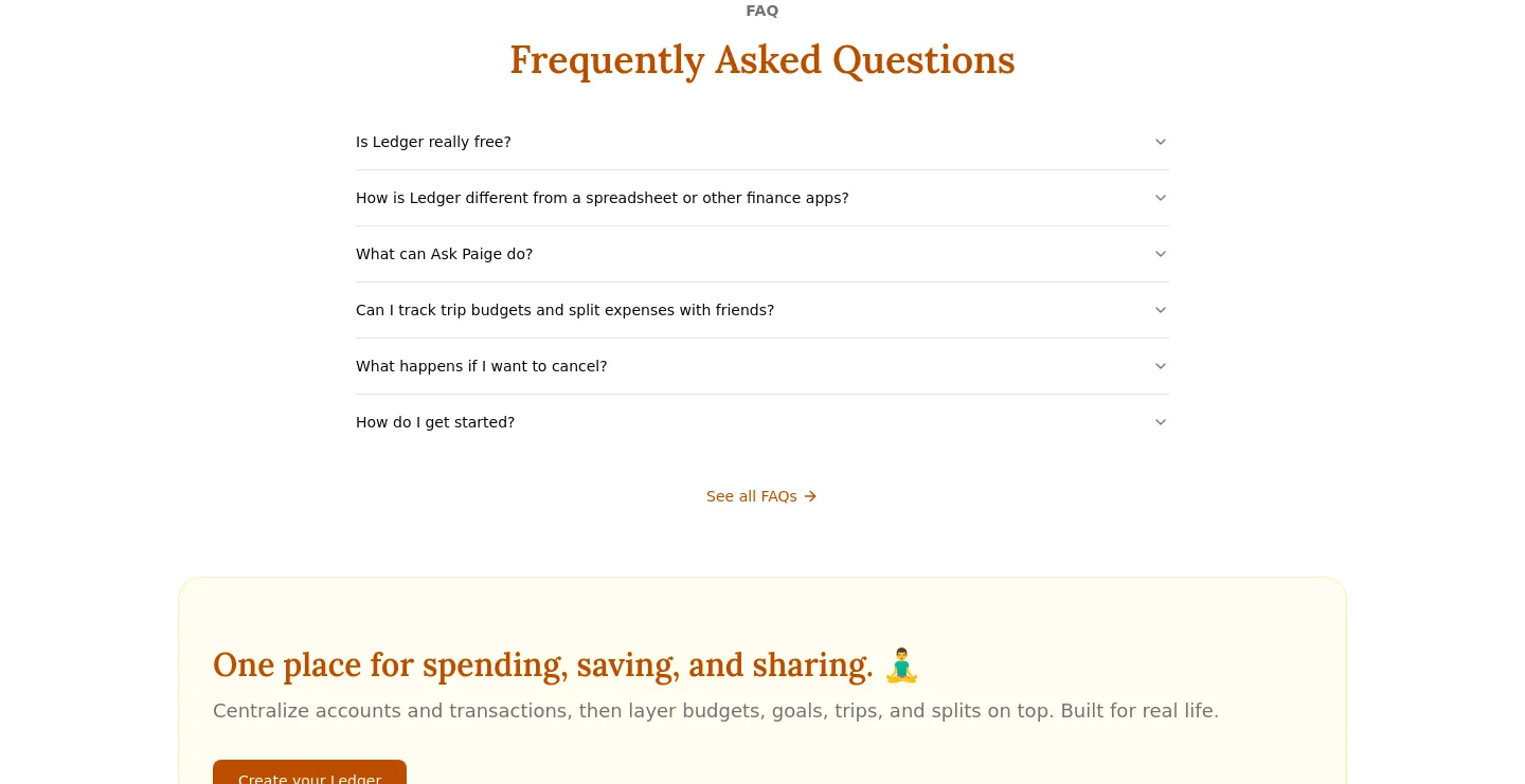 getledger.app — a real FAQ section
