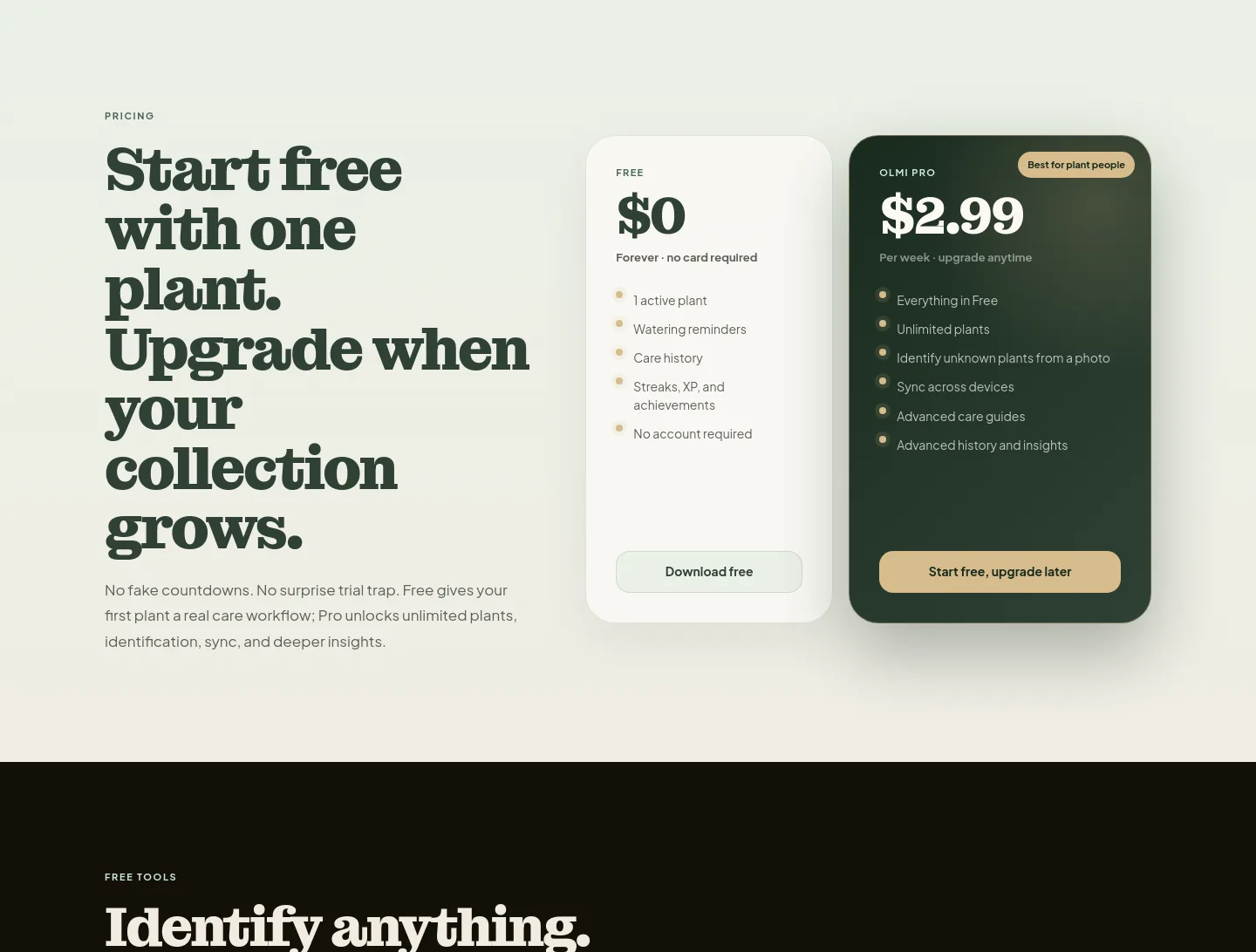 getolmi.com — a real Pricing section