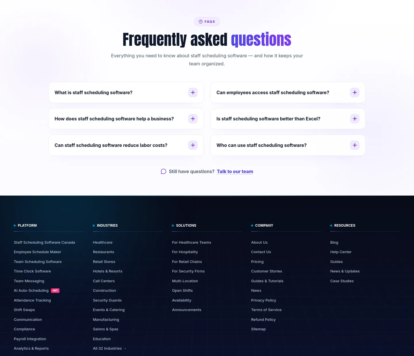 getstaffscheduling.ca FAQ section