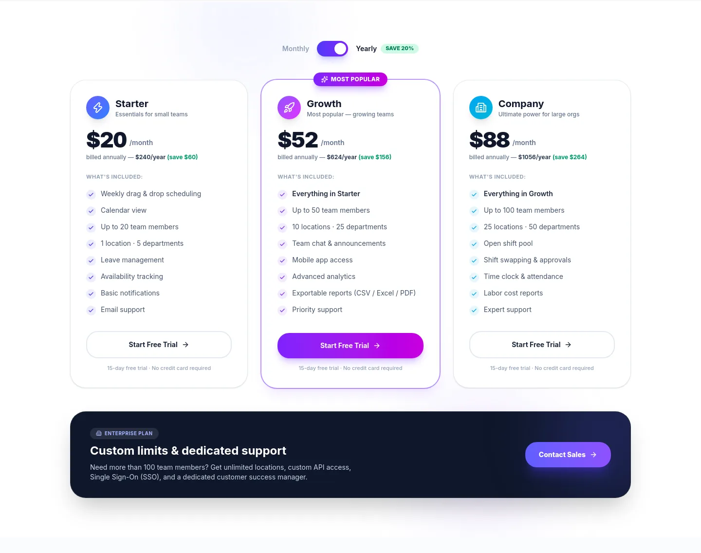 getstaffscheduling.ca Pricing section