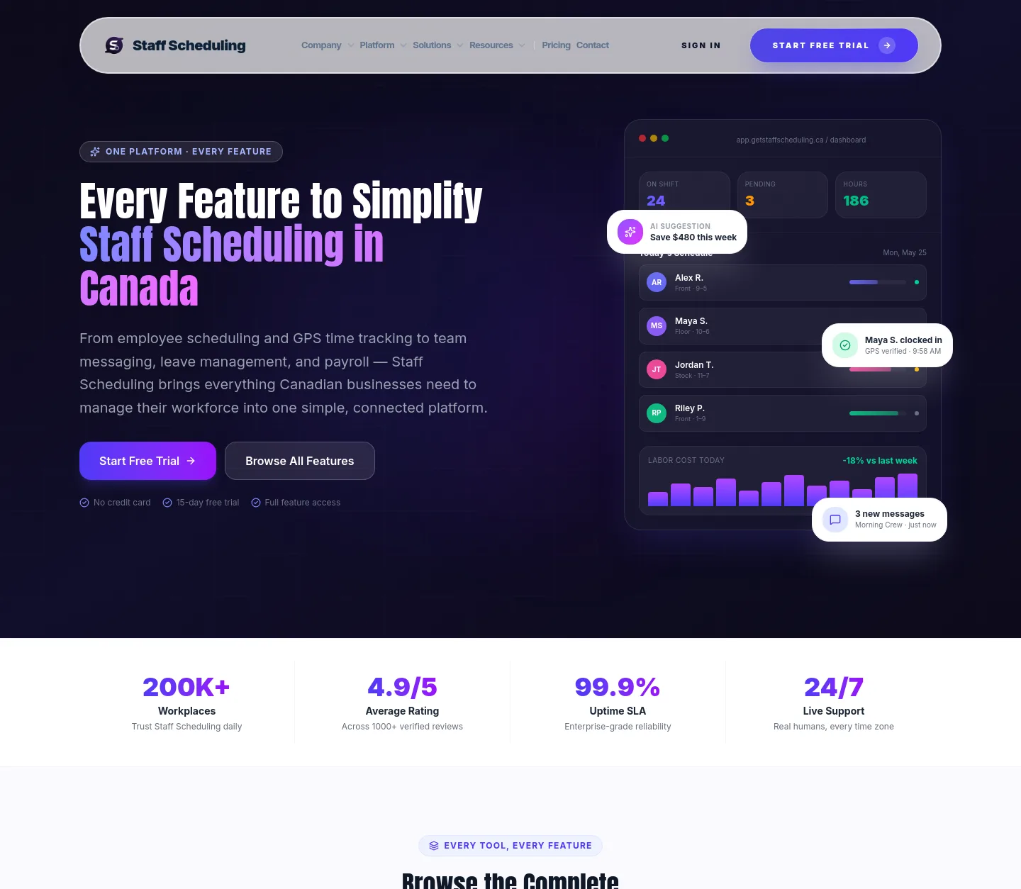 getstaffscheduling.ca Hero section