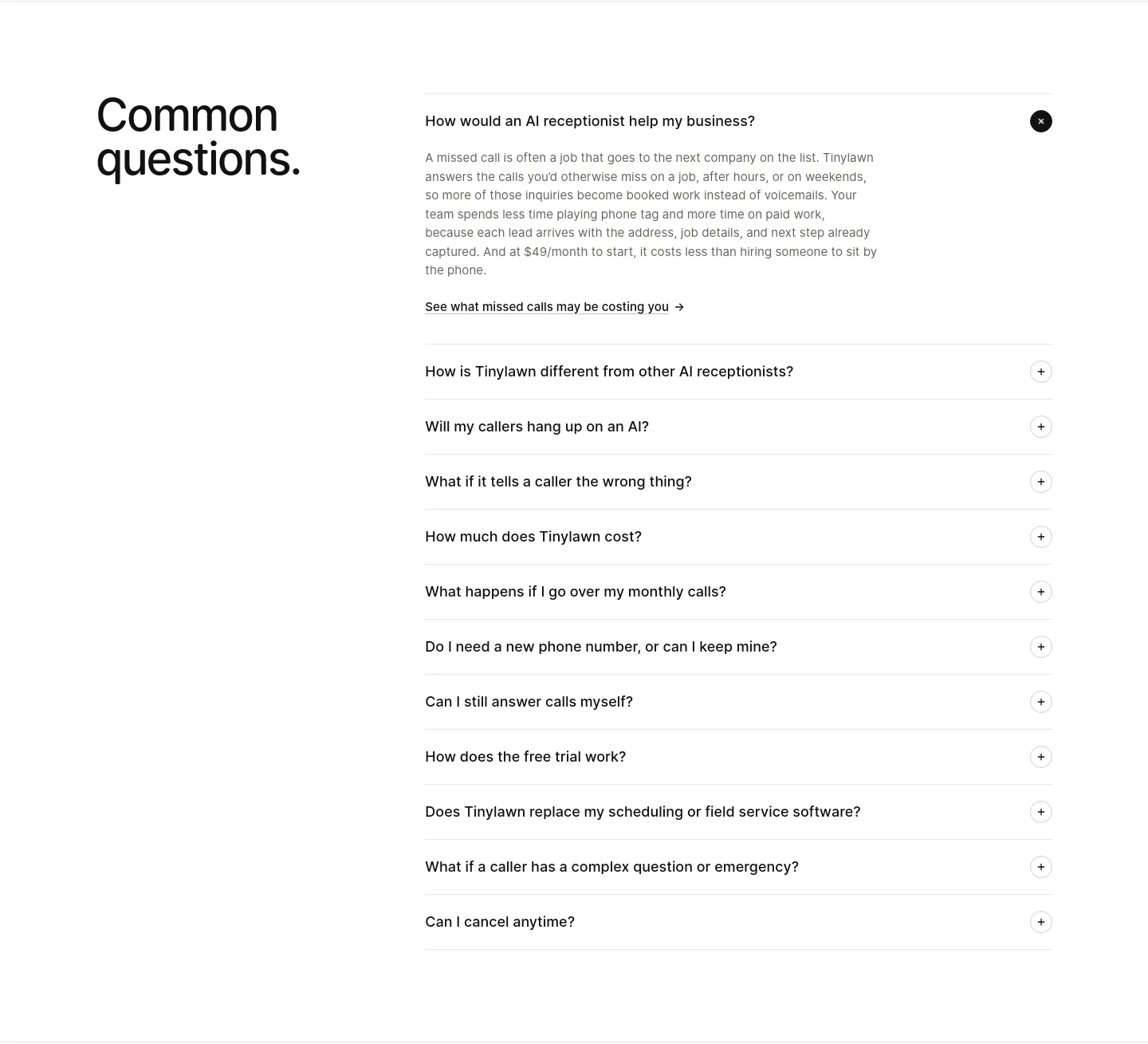 gettinylawn.com FAQ section