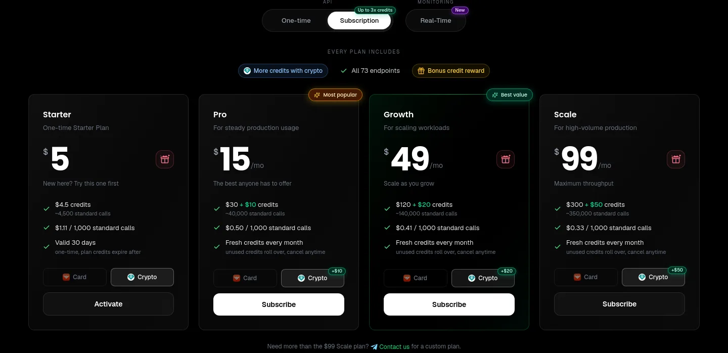getxapi.com Pricing section