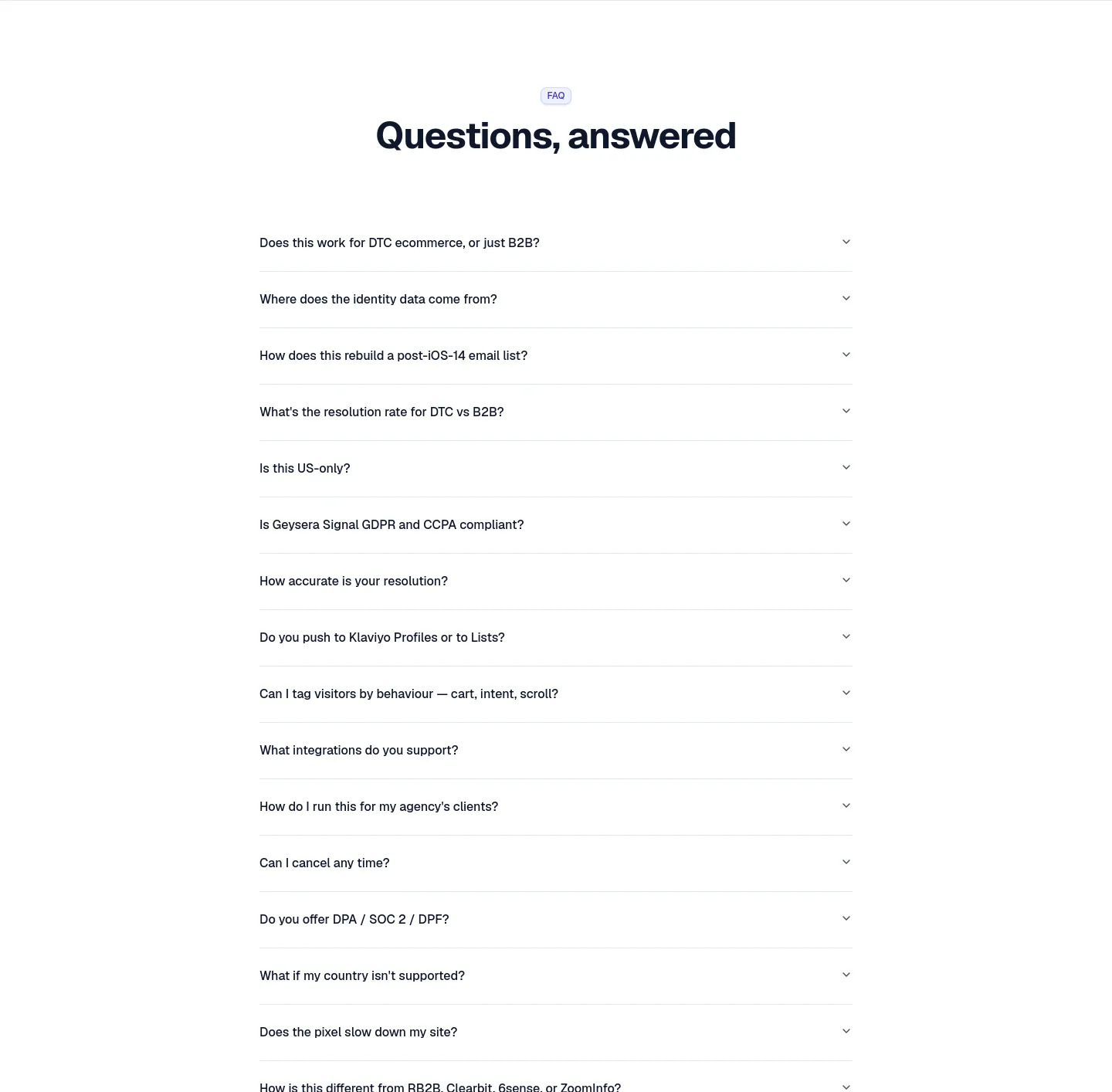 geysera.com FAQ section