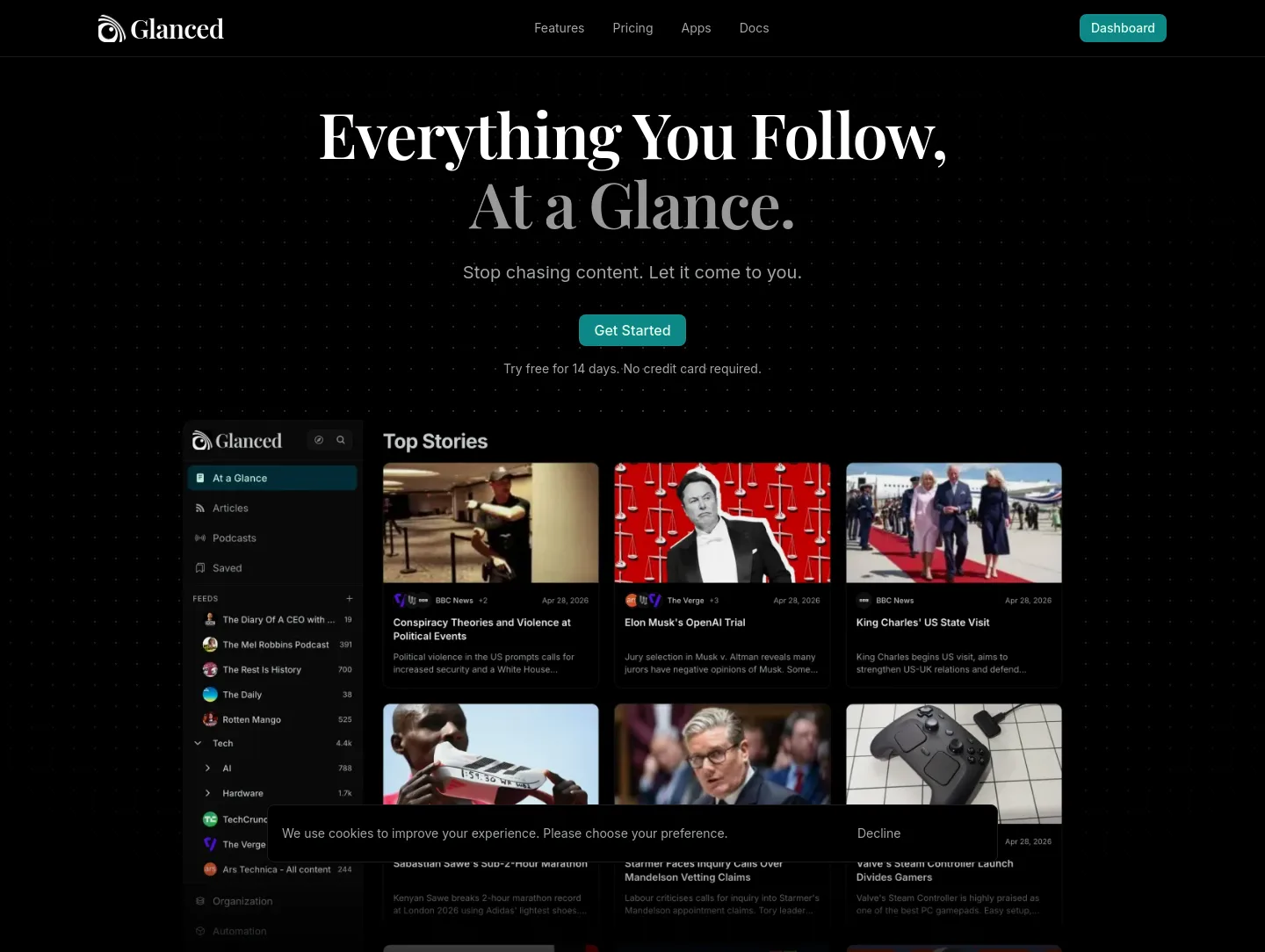 glanced.io — a measured funnel