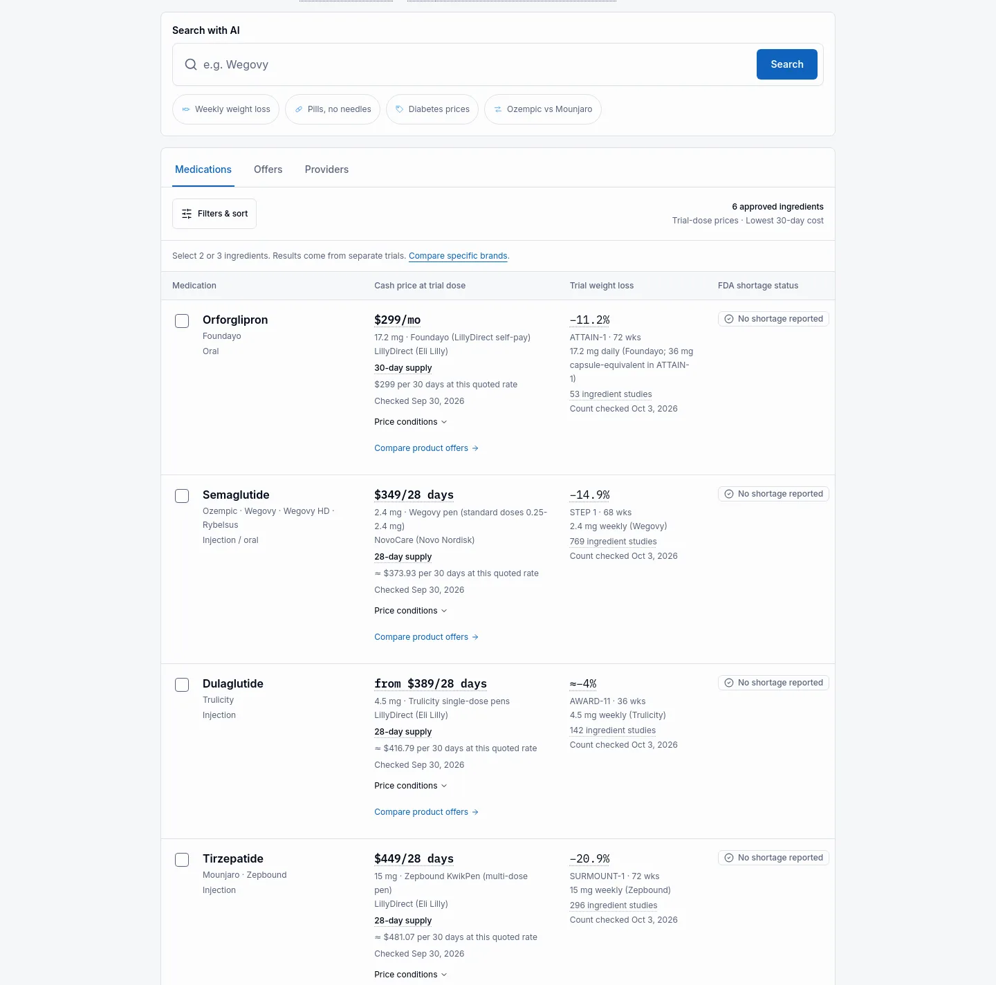 glpcompare.co — a real Comparison section