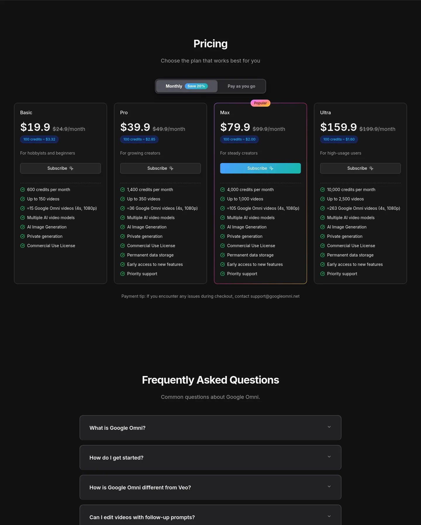 googleomni.net — a real Pricing section