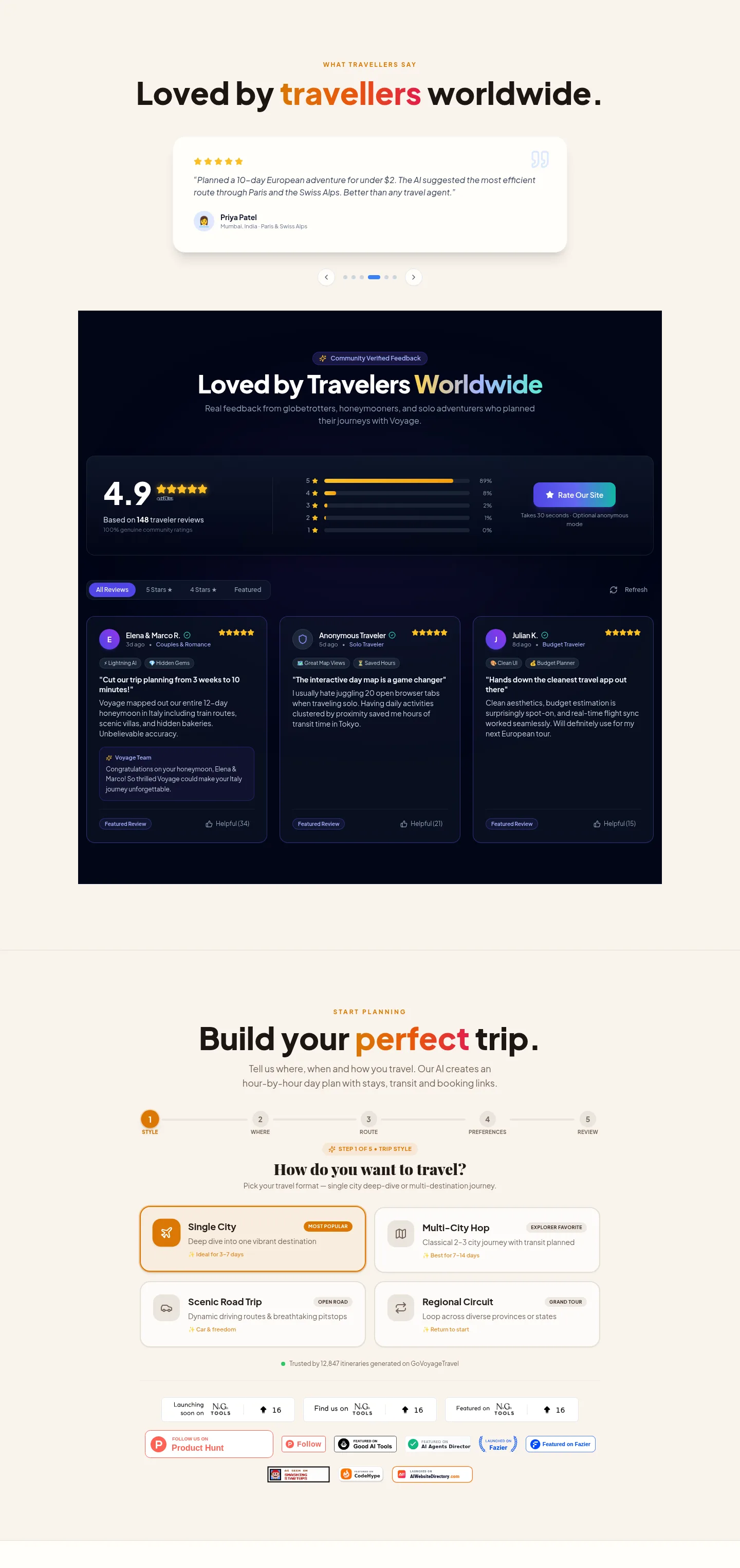 govoyagetravel.com testimonial grid