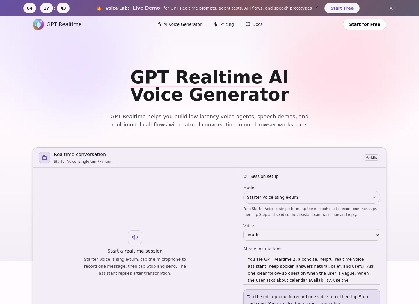 gpt-realtime.ai — a measured funnel