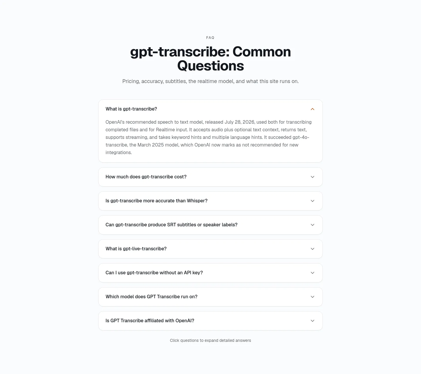 gpt-transcribe.org FAQ section