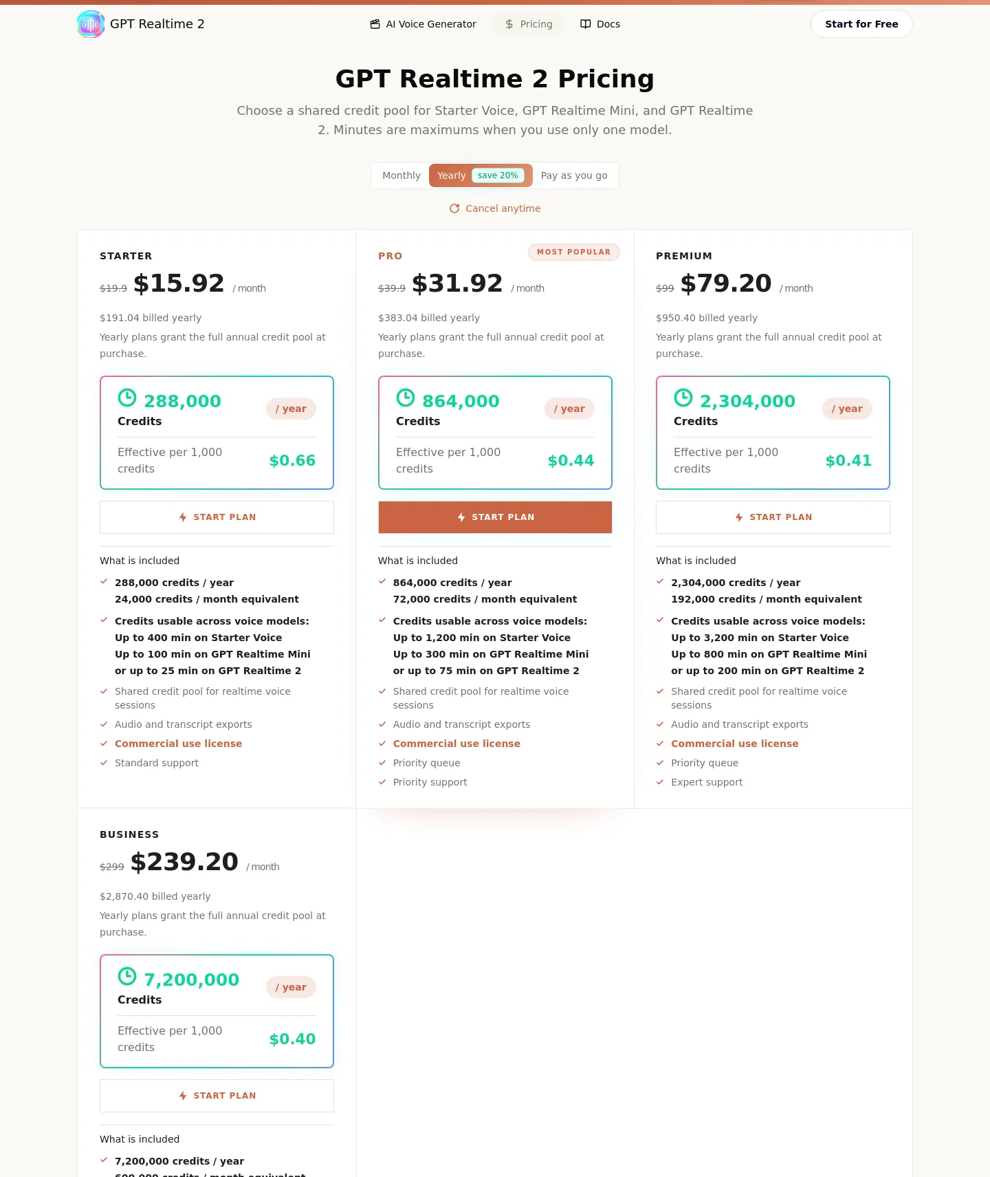 gptrealtime2.net Pricing section
