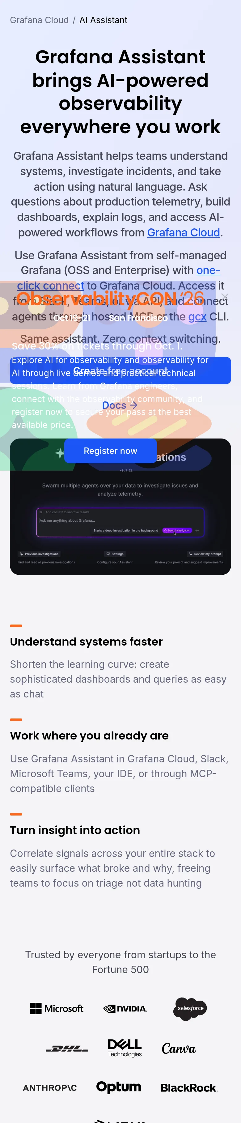 grafana.com Hero section