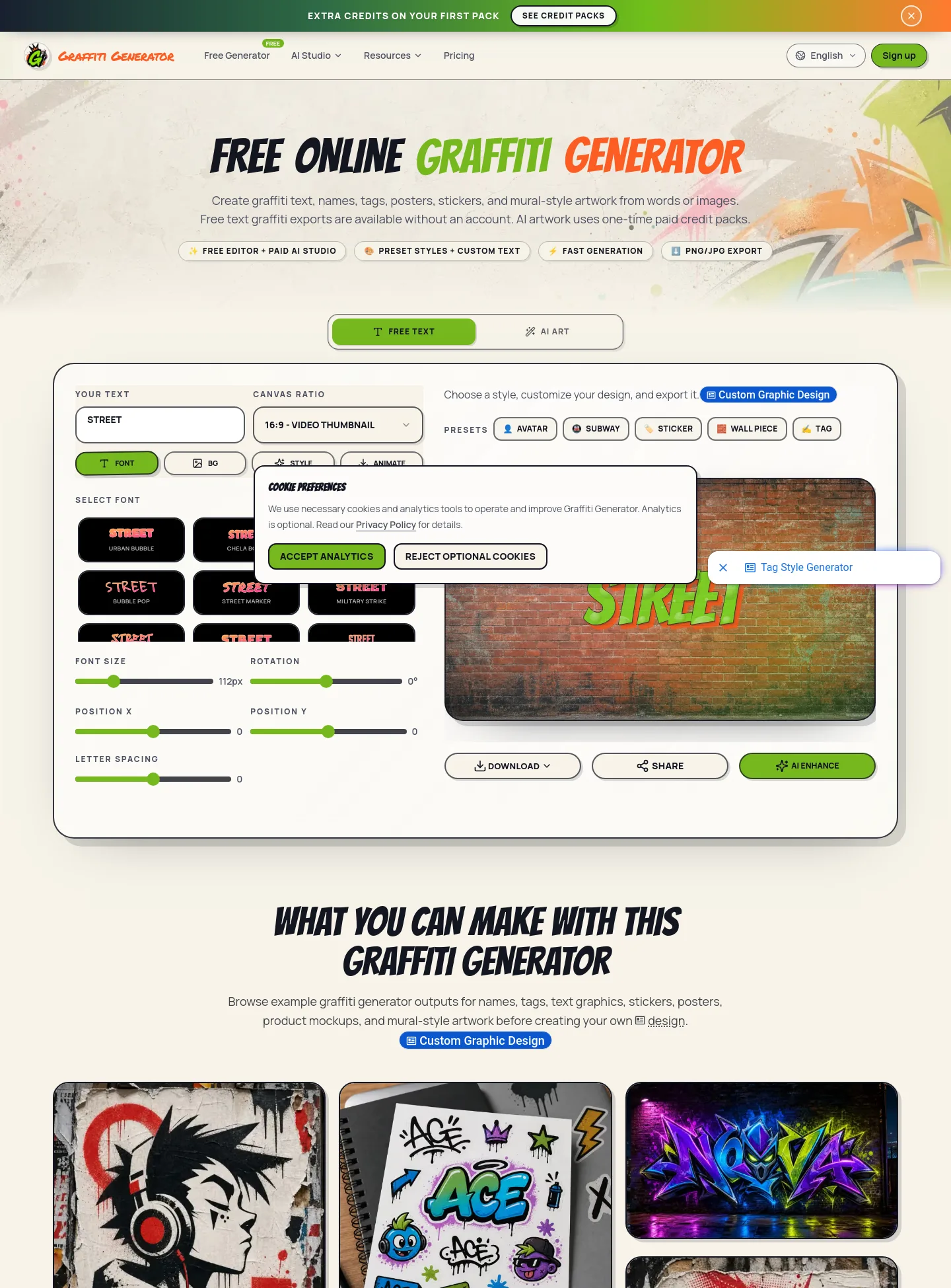 graffiti-generator.art — a measured funnel