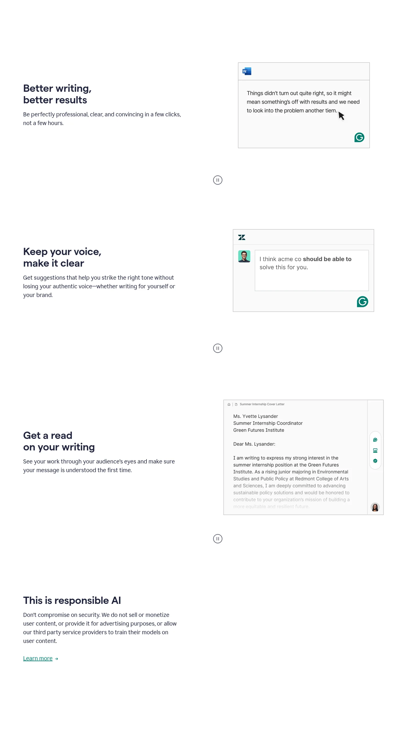 grammarly.com Features section