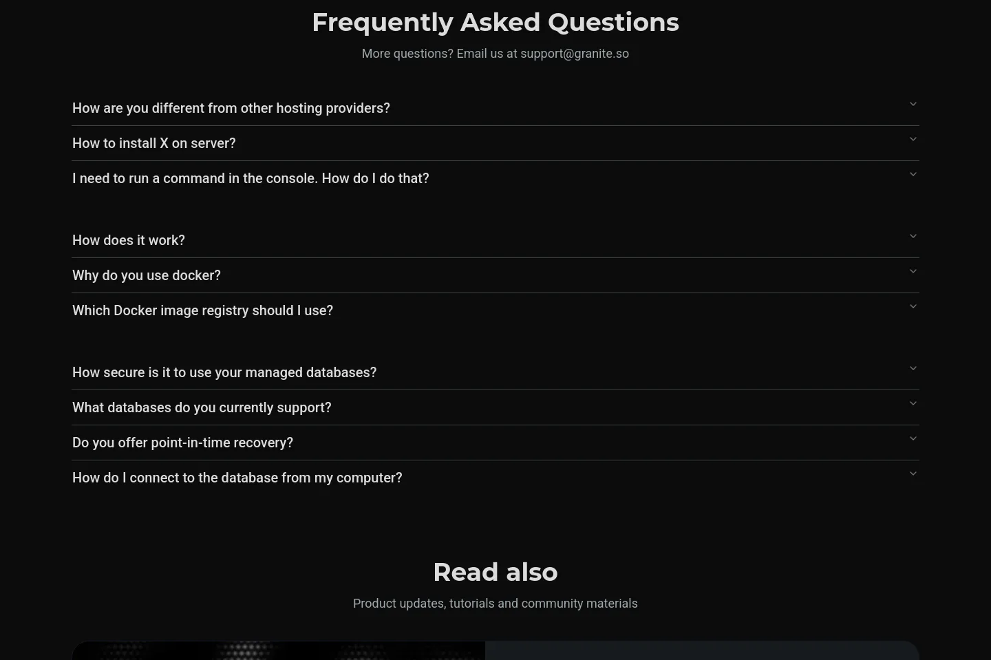 granite.so FAQ section