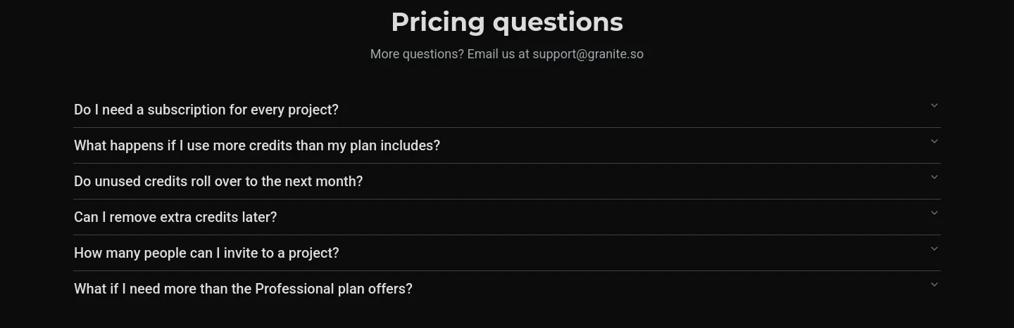 granite.so FAQ section