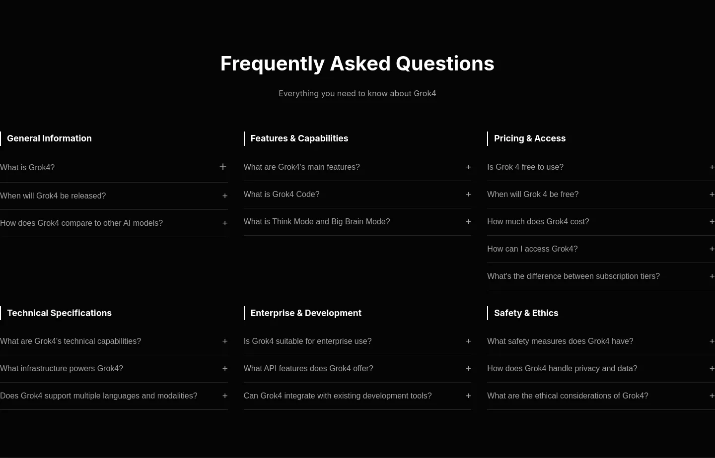 grok4.app — a real FAQ section
