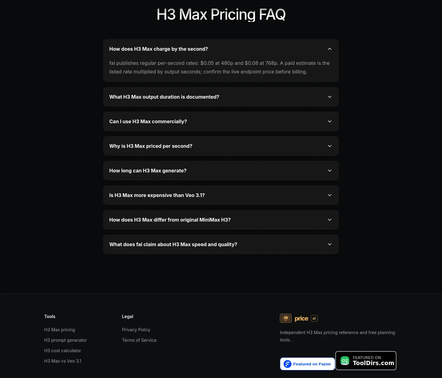 h3price.com — a real FAQ section