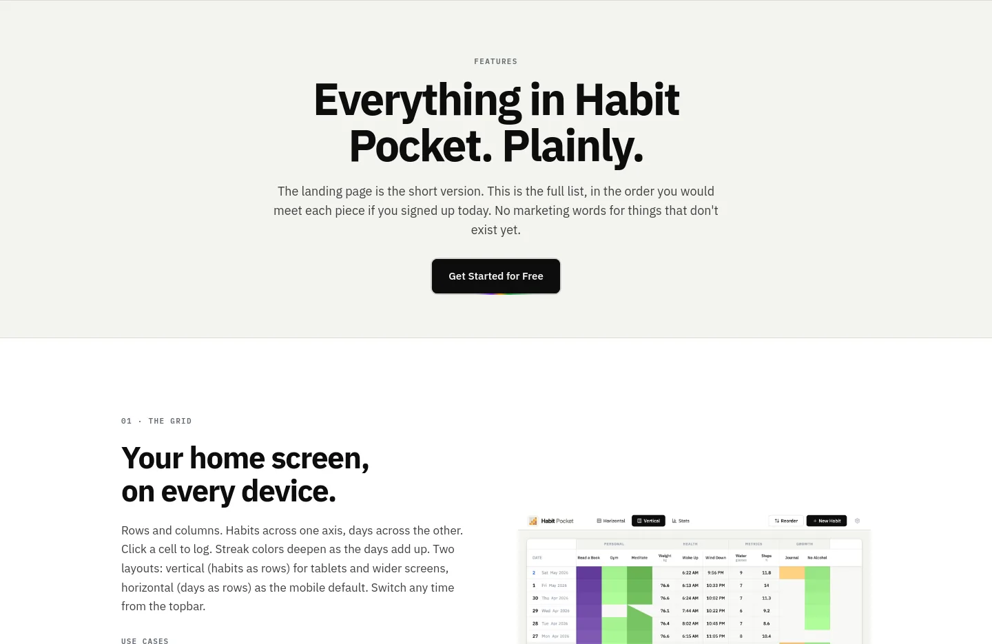 habitpocket.io Hero section