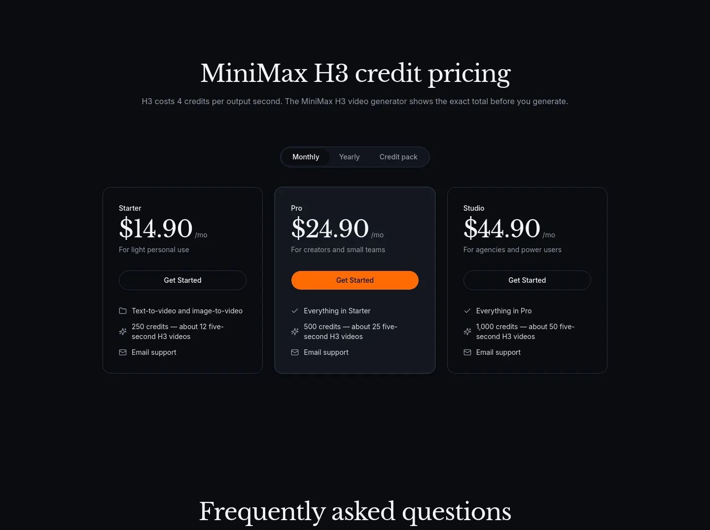 hailuo03ai.com Pricing section