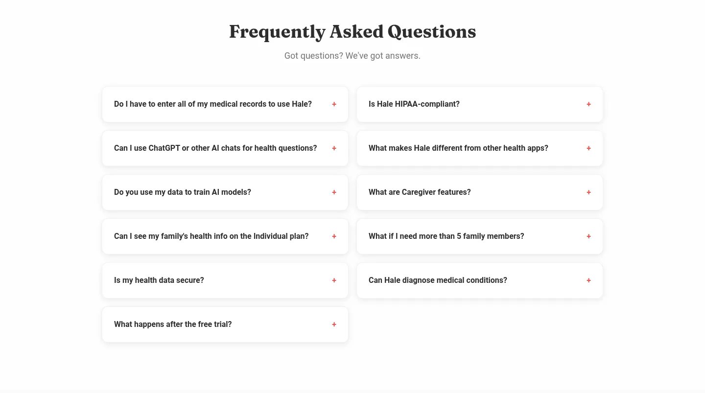 hale.med FAQ section