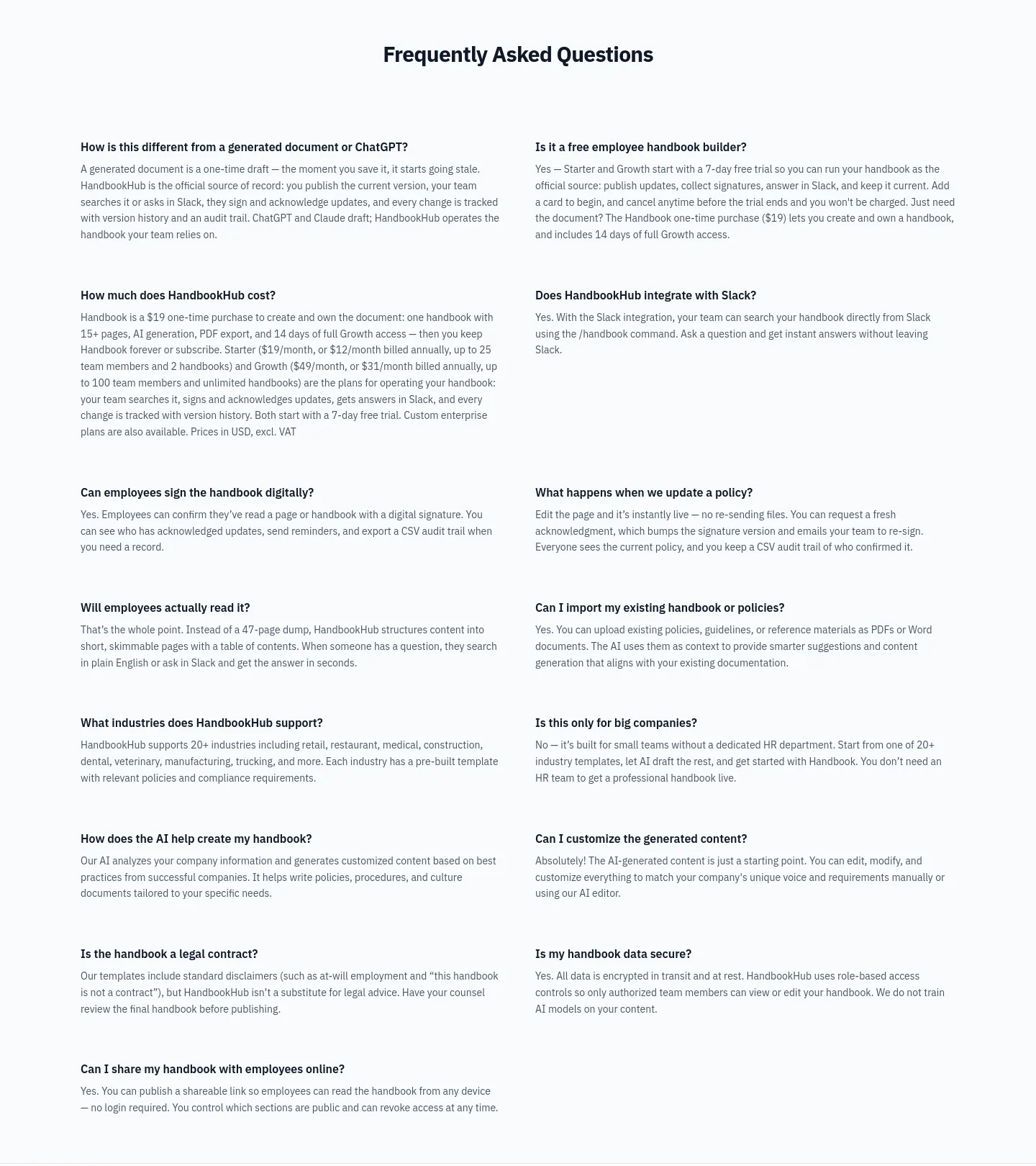 handbookhub.com FAQ section