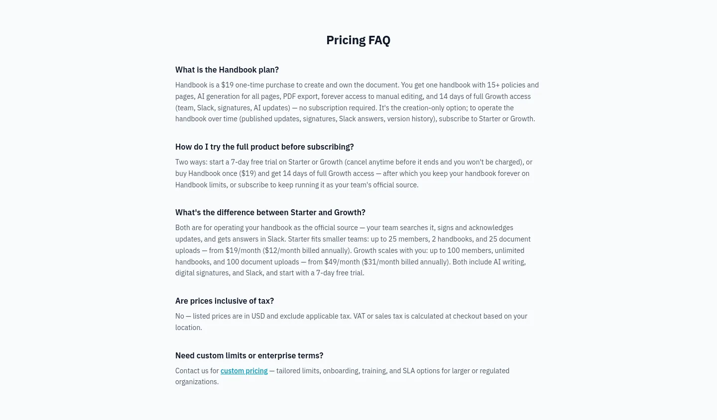 handbookhub.com FAQ section