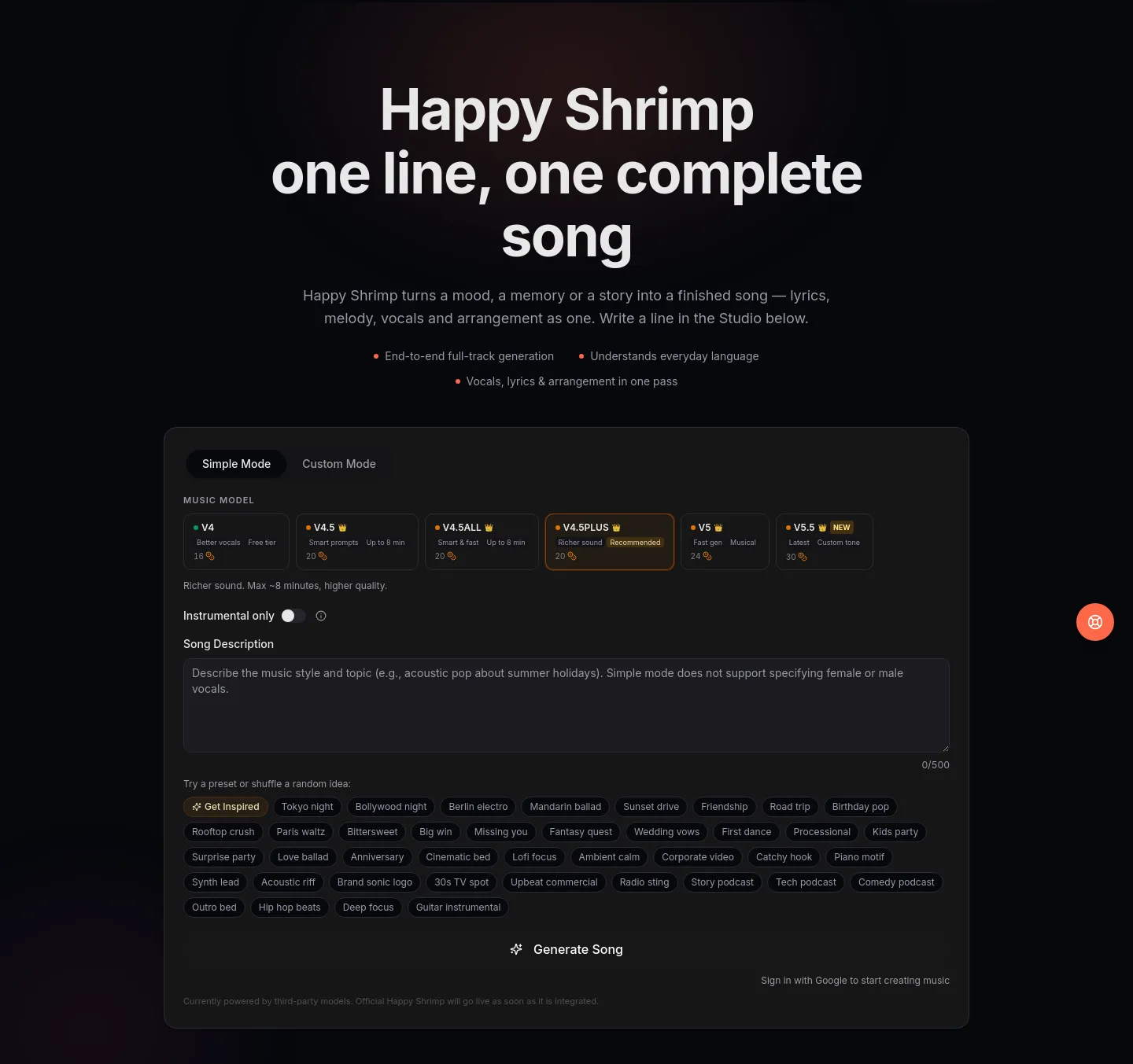 happyshrimpmusic.com — a real Hero section